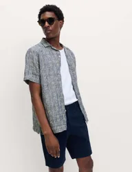 Regular Fit Linen Rich Printed Shirt Blue Mix male