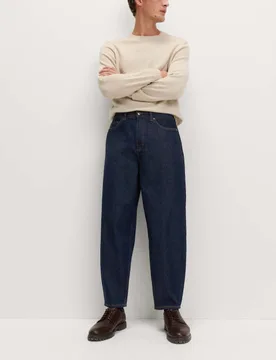 Barrel Fit Pure Cotton Rigid Jeans Indigo male - M&S - FashionsVida