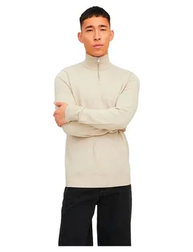 Maglione Con Mezza Zip Emil Oatmeal / Detail Melange XL - Jack & jones - FashionsVida