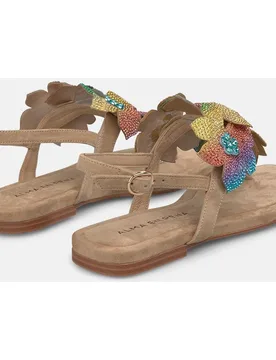 Sandalias de dedo de mujer con tira en t con adornos florales y cierre de hebilla - Alma en Pena - FashionsVida