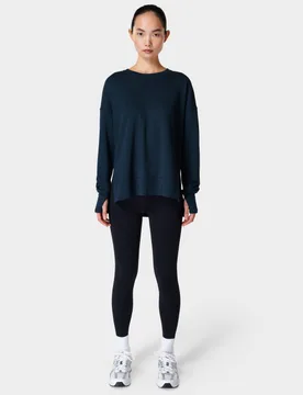 After Class Cotton Blend Longline Sweat-shirt Navy female - Sweaty betty - FashionsVida