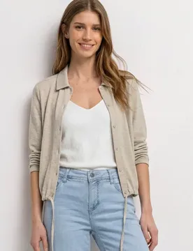 Leichte Langarm Jacke in Leinen-Optik female Beige