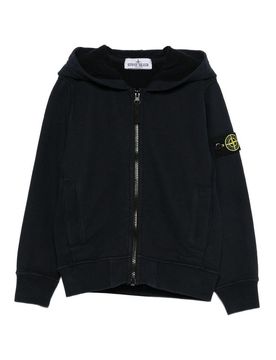 Felpa Zip Con Cappuccio In Cotone Navy