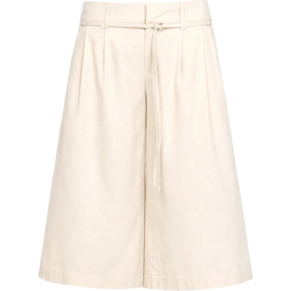 Pantalón recto tipo bermudas culotte con cinturón de mujer - The-Are - FashionsVida
