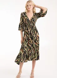 Shirred Empire Bust Dress - L / MULTI - female