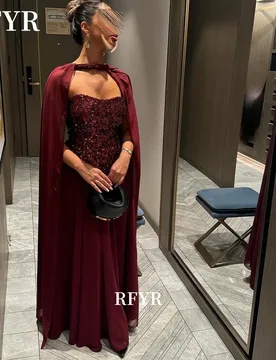 RFYR Shiny Evening Dress with Cape Prom Dress Sequined Formal Occasion Dresses for Arabic Women vestidos Customized - Aliexpress - FashionsVida