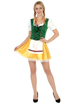Süßes Bayerin Dirndl Damenkostüm grün-gelb-weiss - KARNEVAL-MEGASTORE - FashionsVida