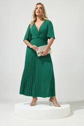 Knot Pleated Maxi Dress - Dark Green - Size: 10