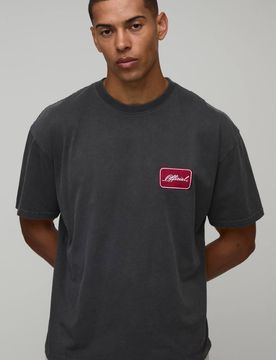 Herren Übergroßes Offizielles Gewaschenes Besticktes Oberteil Charcoal Größe Small