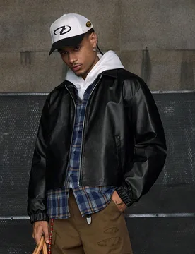 Chaqueta casual de manga larga con cremallera y cuello sólido para hombre, estilo grunge - Shein - FashionsVida