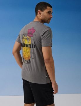 T-shirt in cotone con scritta Hawai - grigio medio