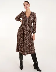 Leopard Button Front Midi Dress - S / Animal - female