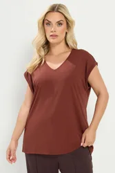 Women's V-Neck Basic T-Shirt in Brown Size: 14 - Brown - Size: 14