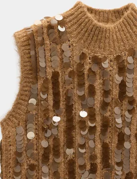 Chaleco de mujer de punto con lentejuelas - Parfois - FashionsVida