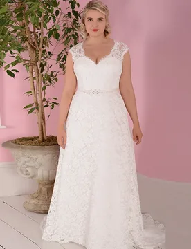 Cheap Wedding Dresses Plus Size Customized Cap Sleeve Detachable Belt Vestidos de Novia Bridal Gowns Robe De Mariage - Aliexpress - FashionsVida
