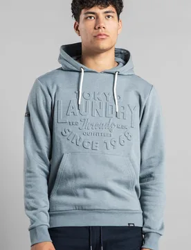 Cotton Mens Blend Embossed Drawstring Hoody - Tokyo Laundry - FashionsVida