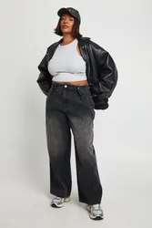 Womens Plus Adjustable Waist Wide Leg Jean - Black - Size 20 Uk