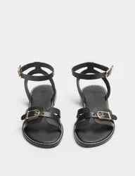 Leather Buckle Ankle Strap Sandals Black female