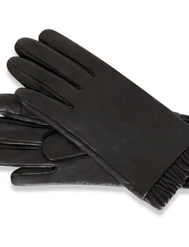 Womens Black Leather Gloves With Elasticated Cuff - Size Medium/large - Barneys Originals - FashionsVida