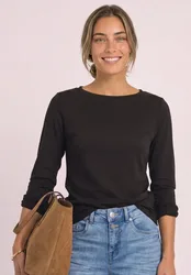 Langarm Shirt mit U-Boot-Ausschnitt female Braun