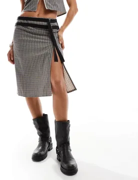 Womens Wrap Midi Skirt Co Ord In Check - Multicolour - Size 14 Uk - COLLUSION - FashionsVida