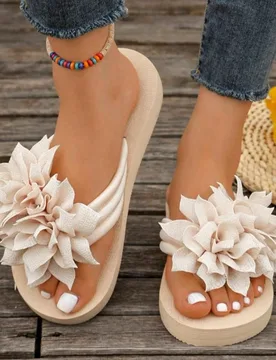 Chanclas de mujer NOBLEARL con doble flor, sandalias de dedo para mujer, chanclas de estilo coreano con tira de tela floral y unicolor, pantuflas plan - Shein - FashionsVida