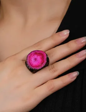 YEEVAA Special Wide Ring Made Of Natural Agate Trendy Rose Pink Color Adjustable Cuff Ring Match Daily Outfits - Aliexpress - FashionsVida