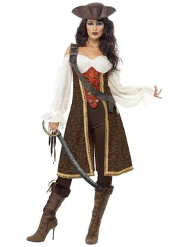 Elegante Piratin Damenkostüm Freibeuterin braun-weiss - KARNEVAL-MEGASTORE - FashionsVida