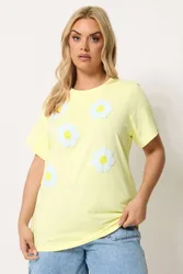 Women's Daisy Applique T-Shirt in Lemon Size: 20 - Lemon - Size: 20