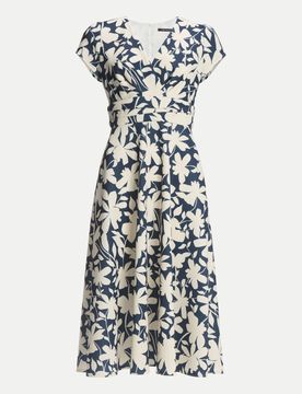 Midi Kleid aus bedrucktem Scuba Blau 38