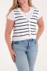 Stripe Sleeveless Knit Vest - M / Ivory/Black - female