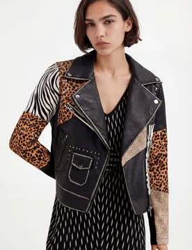 Veste "biker" à imprimé animal BLACK L female - Desigual - FashionsVida