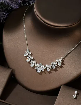 HIBRIDE Simple Design Paved Cubic Zirconia Earrings Necklace For Women White Gold Color Fashion Leaves Shape Jewelry Set N-1422 - Aliexpress - FashionsVida