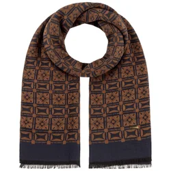 Jaquard Geometrics Cotton Scarf by - navy-brown - Female - Size: One Size