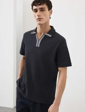 Pure Cotton Vertical Pointelle Polo Shirt Dark Navy male - Autograph - FashionsVida