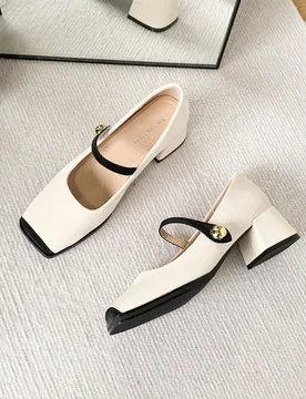 Nuevos tacones gruesos de moda para mujer con diseño de bloques de color, elegantes, tipo Mary Jane - Shein - FashionsVida