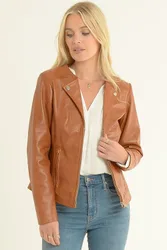 Womens 'Mb' Real Fashion Biker Jacket - Tan - Size 18 Uk