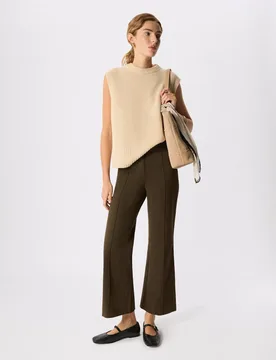 Cotton Rich Pintuck Flared Trousers Khaki female - Whistles - FashionsVida