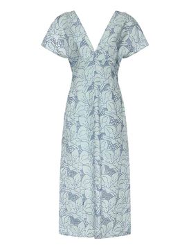Vestito In Lino Con Ricami Orchidee