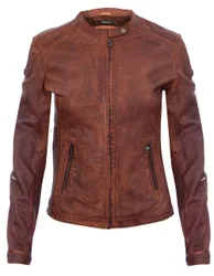 Women's Tan Leather Biker Jacket-Prague Size: 18 - Tan - Size: 18