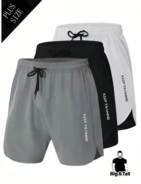 Pantalones cortos de talla grande para hombre de secado rápido con cordón - Pantalones cortos de gimnasio de ajuste holgado y elástico, adecuados p - Shein - FashionsVida