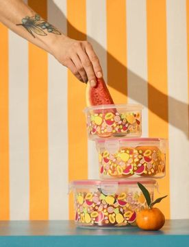 Set di contenitori per alimenti con coperchio e motivo frutta 3 pack - multicolor