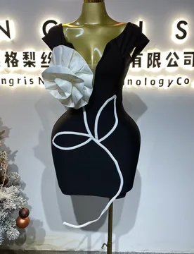 Elegant women's luxury black mini bandage evening dress short party dress with chic large floral print.-GZXX420 - Aliexpress - FashionsVida
