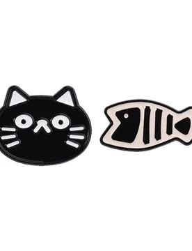 Cartoon Playful Cat and Fish Enamel Pin Minimalist Kitten & Fishbone Brooch Bags Lapel Pin Jewelry Gift for Couples Best Friends - Aliexpress - FashionsVida