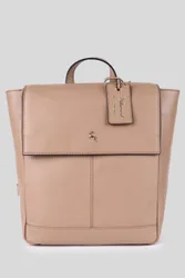 Lussuria Venezia' Real Leather Flapover Backpack - Beige - Size: One Size