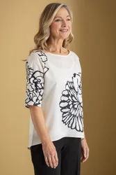 Embellished Print Top - Cream - Size: 18