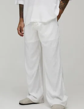 Herren Weites Bein Halb-und-Halb-Bund Leinen-Mix Hose White Größe Medium - boohooMAN - FashionsVida