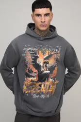 Men's Tall Oversized Graphic Washed Hoodie Charcoal Size Medium Charcoal M