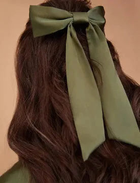 Hair Bow in Satin - Olive Satin - Rewritten - FashionsVida