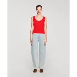 Camiseta de tirantes de punto de mujer con encaje